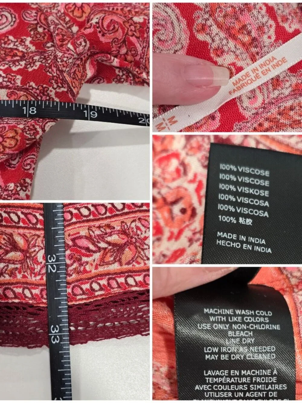 Free People ✦ Paisley Babydoll Tunic Dress ✦ Red Orange Oversized Boho Festival - Picture 12 of 13